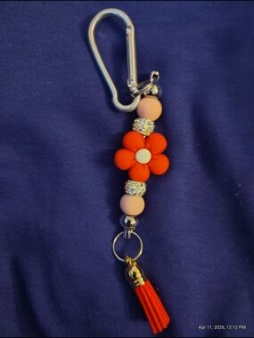 Red Flower Tassel Keychain Charm